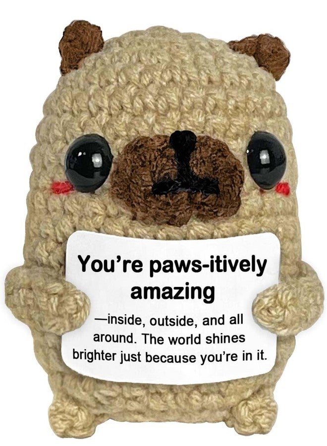 Krinisou Pug Gifts for Pug Lovers, Cute Positive Animals Crochet Dog Decor, Encouragement Inspirational Appreciation Thank You Gift for Friends, Coworkers, Women, Men - Image 1
